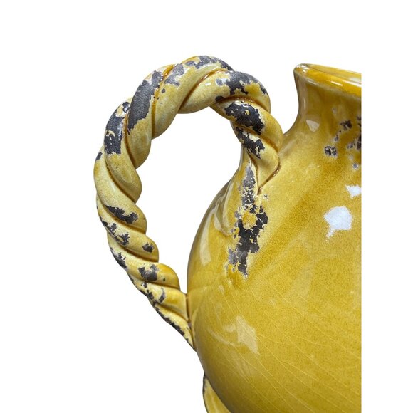 Bizzirri Italian Made 9" yellow glazed rope handle pitcher jug SKU 9597 - Picture 10 of 11